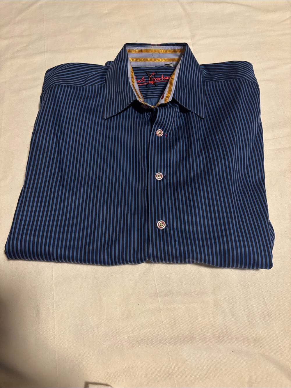 Robert Graham Navy and Light Blue Striped Dress Shirt
